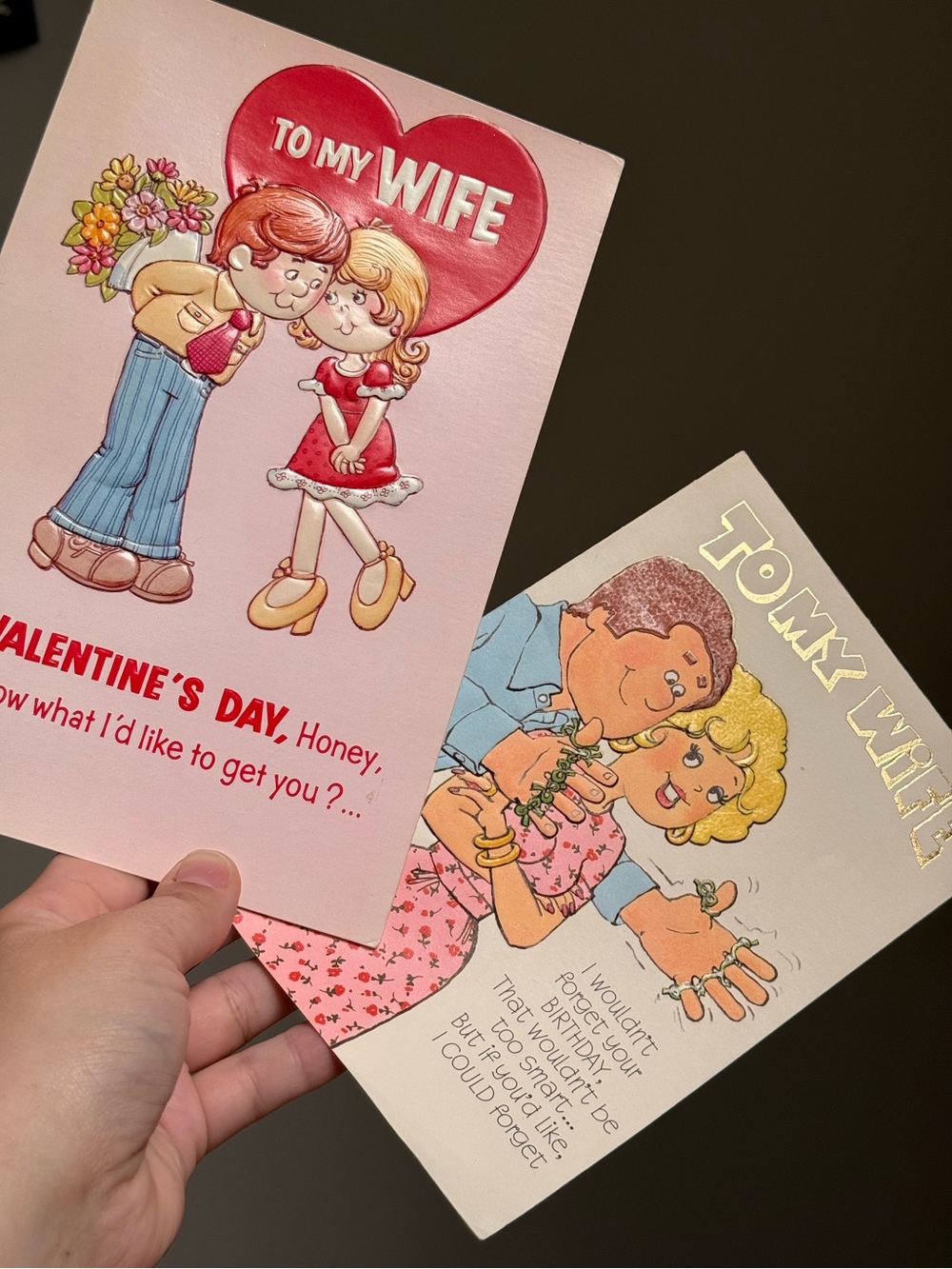 Set of 2 To My Wife Happy Valentine's Day Happy Birthday Vintage c1970s Cards